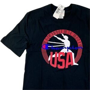 New Champion Men US S Athletic Top Sports Black Cotton T-Shirt Heritage Tee